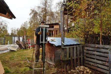 We're fencing in a goat pen for baby goats